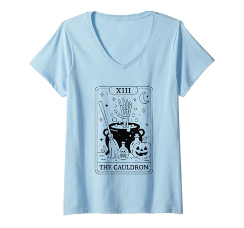 Damen XIII The Cauldron Tarotkarten-Design T-Shirt mit V-Ausschnitt Damen XIII The Cauldron Tarotkarten-Design T-Shirt mit V-Ausschnitt von Mystical Witchy Halloween Aesthetic