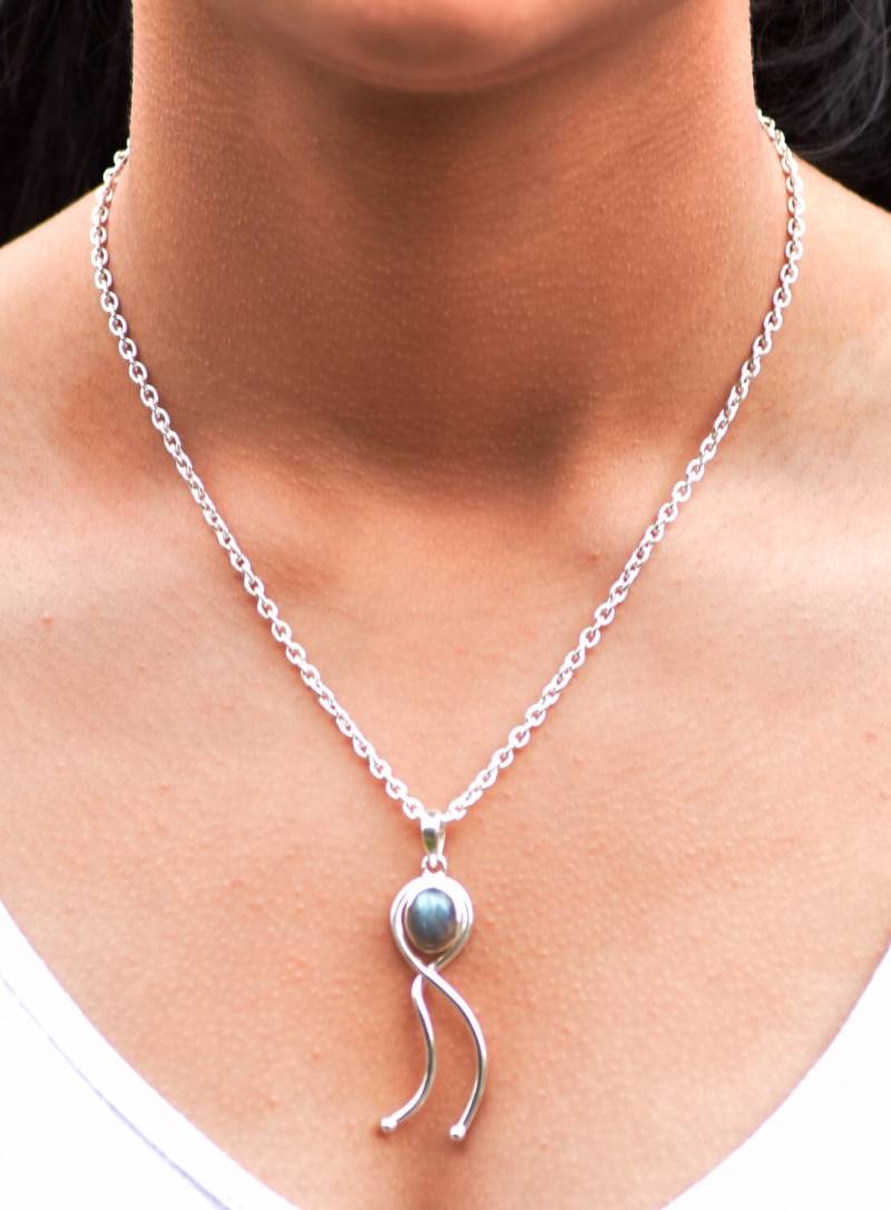 Labradorit Halskette Anhänger Cabochon Schmuck Sterling Silber Große Kette Geschenk von MystiqueBelle