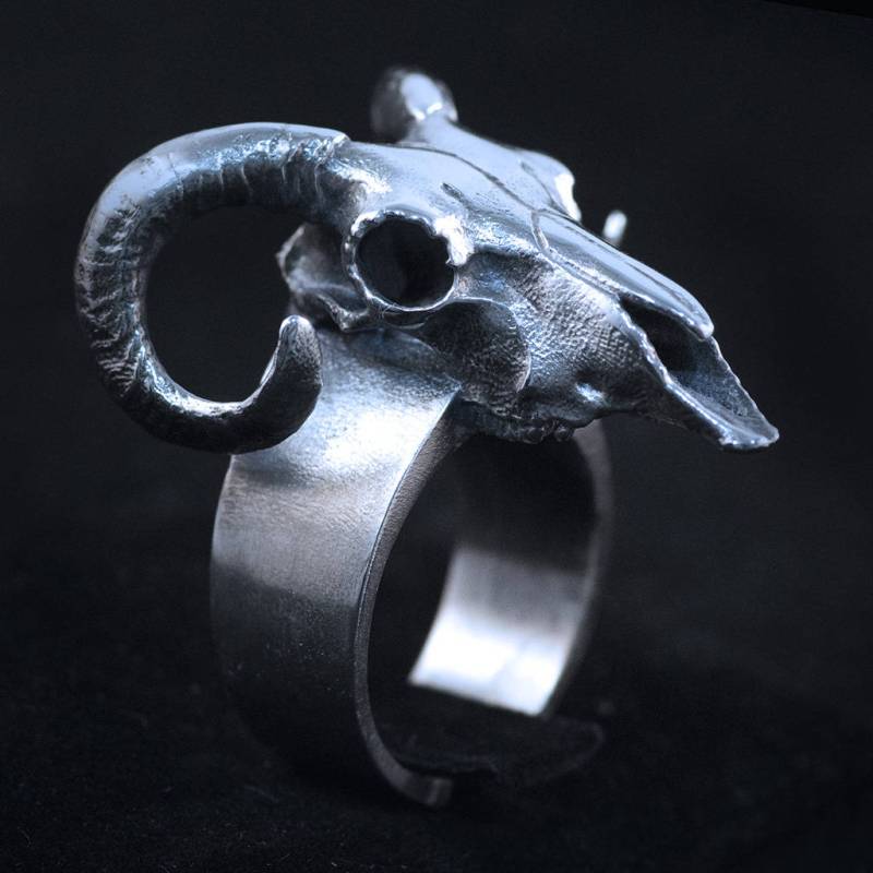 Silber Widder Schädel Ring Mit Poliertem Finish Silber Widder Schädel Ring Mit Poliertem Finish von MystiqueJewelryStore