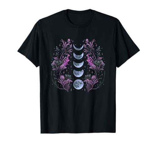 Mystik Blumen Mond Malerei Damen Mondphasen T-Shirt von Mystische Astrologie Geschenke Für Spirituelle