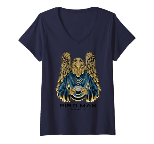 Damen Himmlischer Gamer-Engel mit Controller in Aktion T-Shirt mit V-Ausschnitt Damen Himmlischer Gamer-Engel mit Controller in Aktion T-Shirt mit V-Ausschnitt von Mystische Spieler mit himmlischer Vision
