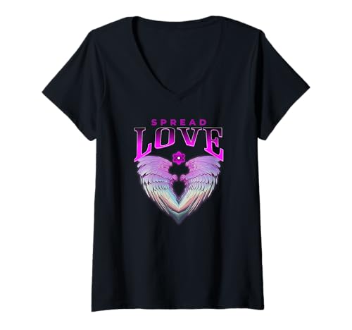 Damen Liebe verbreiten mit mystischen Flügeln und Herzstrahlen T-Shirt mit V-Ausschnitt Damen Liebe verbreiten mit mystischen Flügeln und Herzstrahlen T-Shirt mit V-Ausschnitt von Mystisches Herz spirituelle Energieflügel