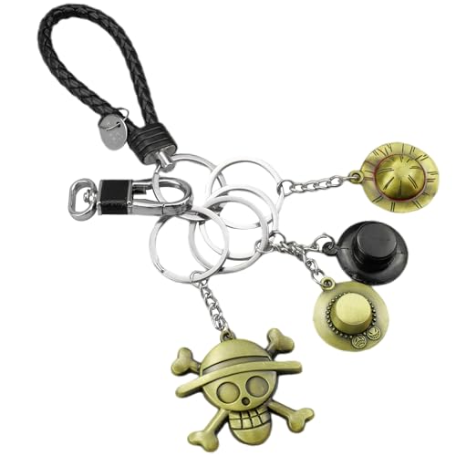 MytaYt Anime Schlüsselanhänger One Piece Schlüsselanhänger Cartoon Schlüsselbund Strohhut und Schädel um Schlüsselanhänger Personalisiert Pirate Zubehör Keychain für Unisex von MytaYt