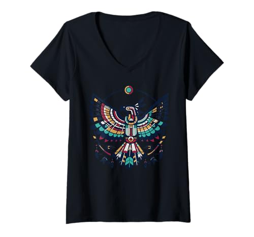 Damen Spirituelle Thunderbird-Kunst Mystischer Machtvogel T-Shirt mit V-Ausschnitt von Mythical Bird Legends