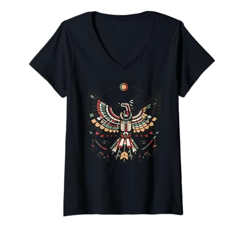 Damen Spirituelle Thunderbird-Kunst Mystischer Machtvogel T-Shirt mit V-Ausschnitt von Mythical Bird Legends