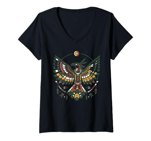 Damen Thunderbird Art Mythischer legendärer Vogel im Vintage-Stil T-Shirt mit V-Ausschnitt Damen Thunderbird Art Mythischer legendärer Vogel im Vintage-Stil T-Shirt mit V-Ausschnitt von Mythical Bird Legends