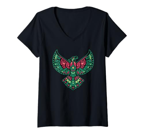 Damen Thunderbird Art Mythischer legendärer Vogel im Vintage-Stil T-Shirt mit V-Ausschnitt Damen Thunderbird Art Mythischer legendärer Vogel im Vintage-Stil T-Shirt mit V-Ausschnitt von Mythical Bird Legends
