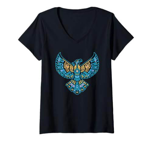 Damen Thunderbird Art Mythischer legendärer Vogel im Vintage-Stil T-Shirt mit V-Ausschnitt Damen Thunderbird Art Mythischer legendärer Vogel im Vintage-Stil T-Shirt mit V-Ausschnitt von Mythical Bird Legends
