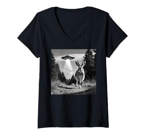 Damen Lustige Kryptid Folklore und Jackalope T-Shirt mit V-Ausschnitt von Mythical Creatures And Jackrabbit Antelope Apparel