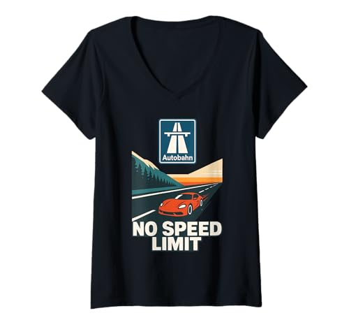 Damen Autobahn Geschwindigkeitsbegrenzung Deutsche Autobahn Supercar T-Shirt mit V-Ausschnitt Damen Autobahn Geschwindigkeitsbegrenzung Deutsche Autobahn Supercar T-Shirt mit V-Ausschnitt von Mythical Cryptid Folklore Apparel