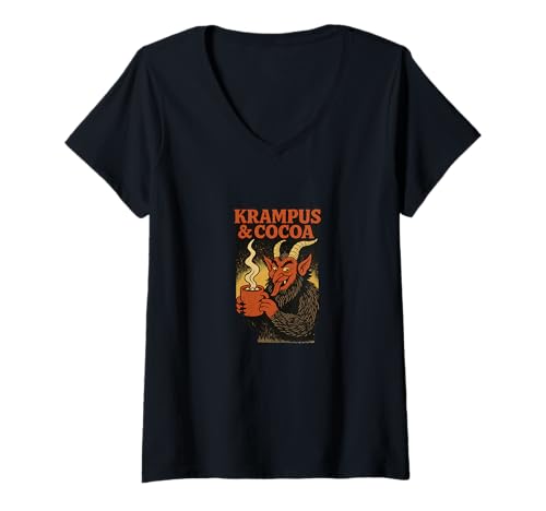 Damen Krampus und Kakao Lustige Weihnachten Urlaub Folklore T-Shirt mit V-Ausschnitt Damen Krampus und Kakao Lustige Weihnachten Urlaub Folklore T-Shirt mit V-Ausschnitt von Mythical Holiday Mischief Emporiums