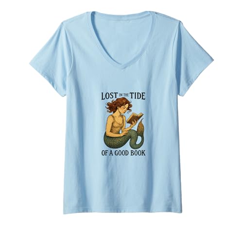 Damen Lesen: Die Meerjungfrau, verloren in der Flut eines guten Buches: Der Ozean T-Shirt mit V-Ausschnitt Damen Lesen: Die Meerjungfrau, verloren in der Flut eines guten Buches: Der Ozean T-Shirt mit V-Ausschnitt von Mythical Pages Co Arts