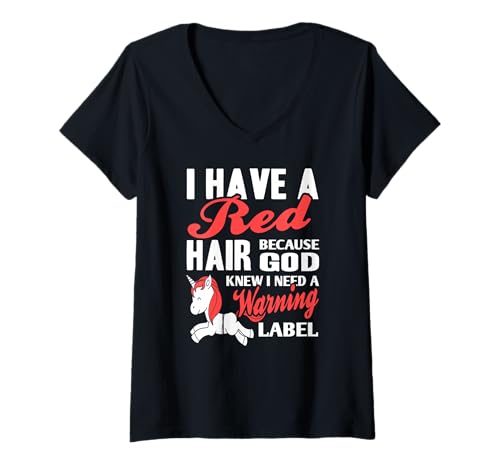Damen Rotes Haar Einhorn Spruch Warnhinweis Humor T-Shirt mit V-Ausschnitt Damen Rotes Haar Einhorn Spruch Warnhinweis Humor T-Shirt mit V-Ausschnitt von Mythische Feuer Persönlichkeit Rotschopf Sprüche