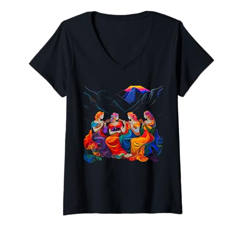 Damen The Muses Griechische Mythologie Göttinnen der Literatur T-Shirt mit V-Ausschnitt von MythoThreads