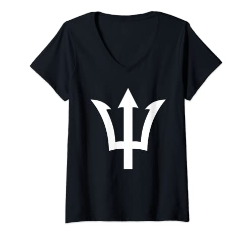 Damen Griechisches Poseidon-Symbol T-Shirt mit V-Ausschnitt von Mythologies Novelty Apparel