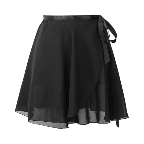 Ballettrock Wickelrock Tanz Rock Verstellbare Taille Krawatten Gymnastik Ballettrock, Chiffon Tanzrock für Mädchen und Damen (Schwarze Größe：M) von Mythosurge