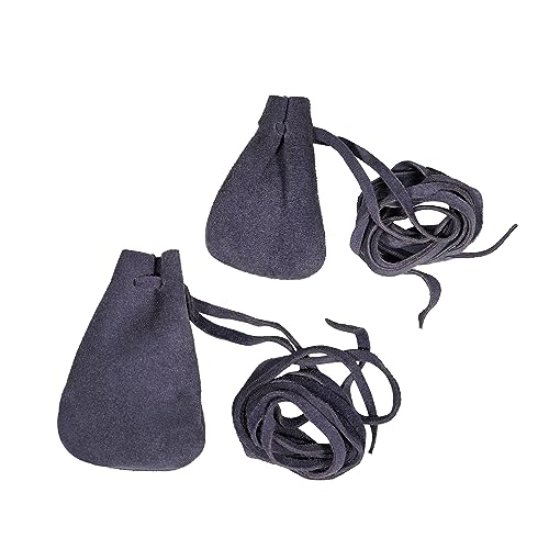 Mythrojan 1 Paar mittelalterliche Beutel mit Kordelzug, ideal für SCA LARP Reenactment & Ren Fair-Wildleder, Dunkelblau, Large : 3" X 4", Small : 2.5" X3.5" von Mythrojan