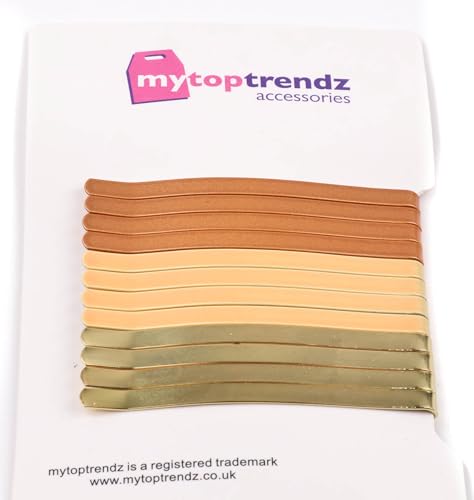 Mytoptrendz® Jumbo-Haarnadeln, Metall, breit, einfarbig, flach, gebogen, für Damen und Mädchen, dickes Haarstyling-Zubehör (Goldblond, 60 mm klein), 12 Stück von Mytoptrendz