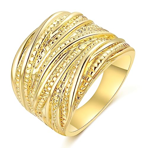 Mytys 2 Farben Gekreuzte Ringe-Personalisiert Gold 585 Ring-Vintage Mittelfinger Ringe Aesthetic Schmuck Geschenke für Frauen mit Gold Rosegold Silber und Schwarzer (Gold, 55(17.5)) von Mytys