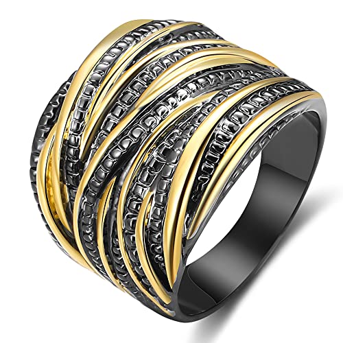 Mytys 2 Farben Gekreuzte Ringe-Personalisiert Gold 585 Ring-Vintage Mittelfinger Ringe Aesthetic Schmuck Geschenke für Frauen mit Gold Rosegold Silber und Schwarzer (Schwarz und Gold, 55(17.5)) von Mytys