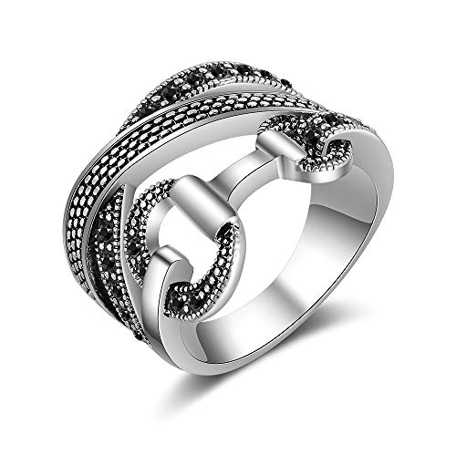 Mytys Kreuzen Ringe für Damen Vintage Silber Personalisiert RingSchwarze Kristallgürtel-Design Mittelfinger Ringe(57mm) von Mytys