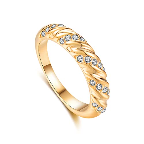 Mytys Stapelbare Ringe mit 18K-Vergoldung für Damen–Gold Herz Personalisiert Ring–Schlicht Schmal Damenring mit Zirkonoxid (Kuppel Gold, 6(55mm)) von Mytys