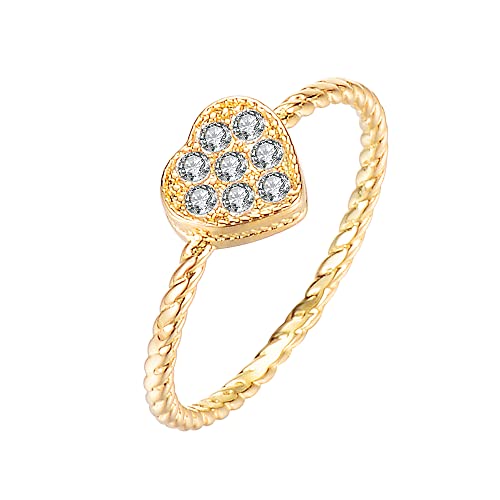 Mytys Stapelbare Ringe mit 18K-Vergoldung für Damen–Gold Herz Personalisiert Ring–Schlicht Schmal Damenring mit Zirkonoxid (Herz Gold, 8(61mm)) von Mytys