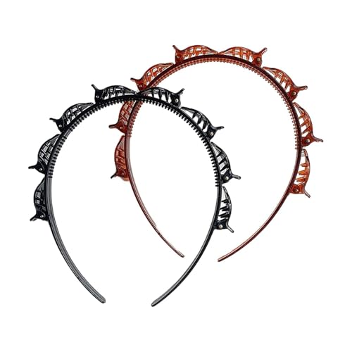 2 Stück Doppel-Pony-Haarstyling-Stirnband-Set, Frisur-Haarnadel mit 8 kleinen Clips, zweilagiges Twist-Zopfwerkzeug für lockiges, dickes Haar, gezahnte Bänder, Zopfwerkzeug, Schwarz und Rotbraun 2 Stück Doppel-Pony-Haarstyling-Stirnband-Set, Frisur-Haarnadel mit 8 kleinen Clips, zweilagiges Twist-Zopfwerkzeug für lockiges, dickes Haar, gezahnte Bänder, Zopfwerkzeug, Schwarz und Rotbraun von Myuiao