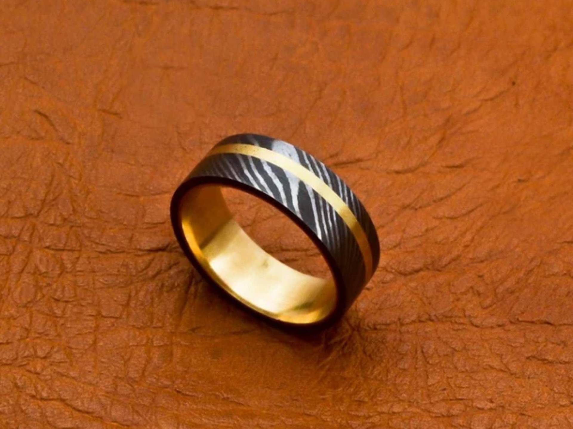 Damaskus Ring/Mann Ehering Versprechen Stahl Holz Inlay Verlobungsring von MyvinylsWorld