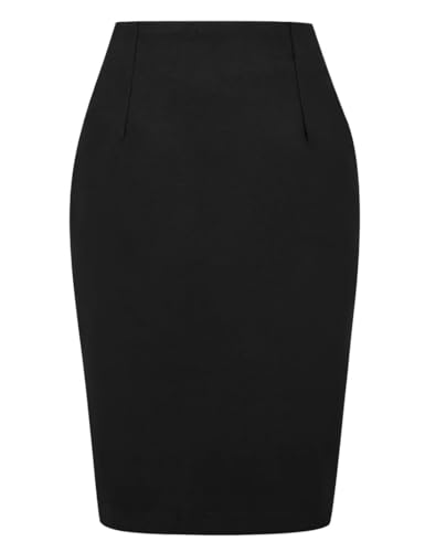 Mywinway Karierte Röcke für Damen 2024 Herbst Winter knielanger Woll-Bleistiftrock, Pure Black, Groß von Mywinway