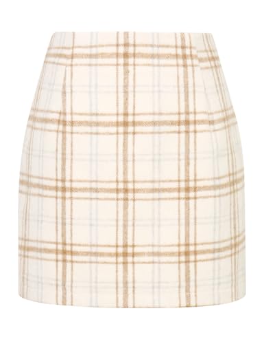 Plaid Minirock für Frauen Hohe Taille A Linie Bodycon Bleistift Herbst Röcke, Beige, Mittel von Mywinway