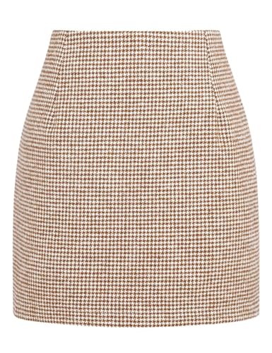 Plaid Minirock für Frauen Hohe Taille A Linie Bodycon Bleistift Herbst Röcke, Gitter Kamel, Klein von Mywinway