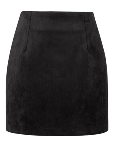 Plaid Minirock für Frauen Hohe Taille A Linie Bodycon Bleistift Herbst Röcke, Schwarzes Wildleder, Mittel von Mywinway