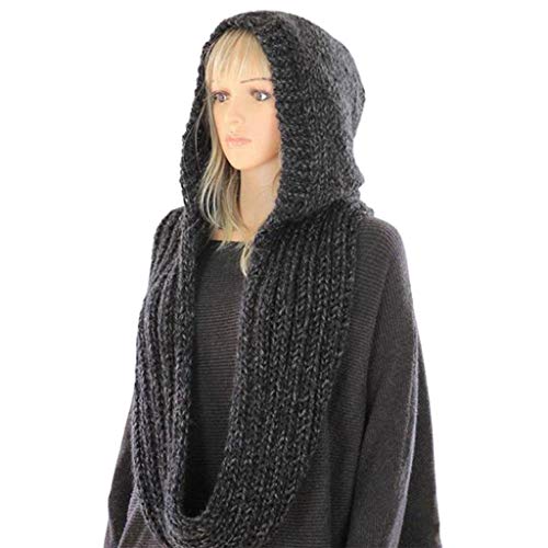 Myya Frauen Winter Häkeln Strick Kapuze Infinity Schal Outdoor Winddicht Warm Lange Schal Wrap Einfarbig Earflap Hut Halswärmer von Myya