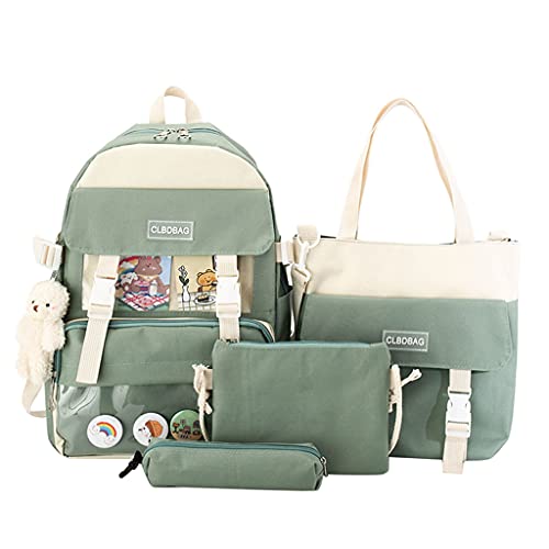 Myya Schultaschen für Mädchen und Jungen, kreative lässige Rucksäcke, modischer und niedlicher Schulrucksack für Teenager, Kinder, (1 Set), vierteilige Schultasche mit Bärenanhänger, grün, Gn, 31 x 13 von Myya