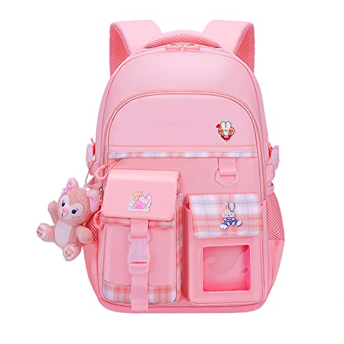 Myyunhx Rucksack für Mädchen Kawaii Grosse Kapazität Rucksack für Mädchenschule Süße Mädchenschule Tasche Mit Plüsch Cartoon Anhänger und dekorative Karte Für jugendliche Mädchen Schulranzen (Rosa) von Myyunhx