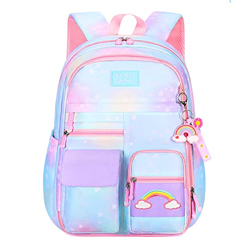 Myyunhx Kawaii Rucksack für Mädchen - Gradientenregenbogen Mittelschule Büchertasche Mit Regenbogenanhänger - Kühlschranktür Design (Blau) von Myyunhx