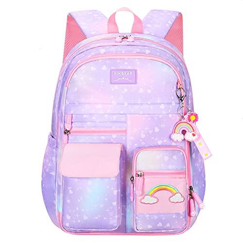 Myyunhx Rucksack für Mädchen Kawaii Versammlung Kühlschranktür Mädchen Rucksack Gradientenregenbogen Rucksack der Mittelschule mit Regenbogenanhänger Für jugendliche Mädchen Büchertasche (Lila) von Myyunhx