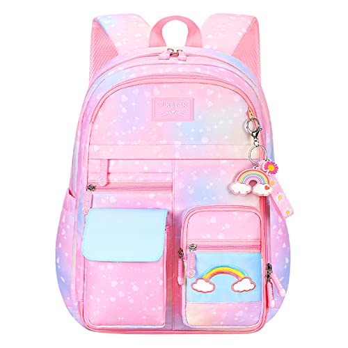 Myyunhx Rucksack für Mädchen Kawaii Versammlung Kühlschranktür Mädchen Rucksack Gradientenregenbogen Rucksack der Mittelschule mit Regenbogenanhänger Für jugendliche Mädchen Büchertasche (Rosa) von Myyunhx