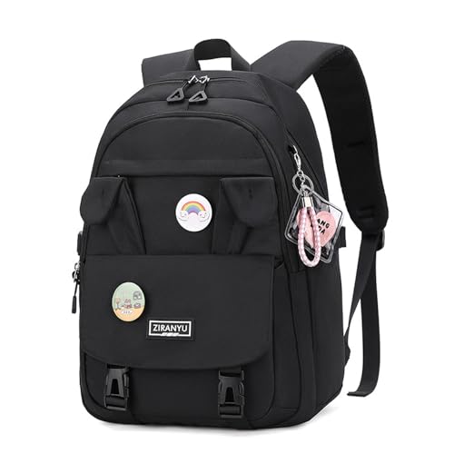 Myyunhx Rucksack für Mädchen Mit Großer Kapazität - Kaninchenohren Girls Kawaii Schultasche für Primäre und Mittelschule - Süßer Kinder-Rucksack Mit Cartoonnadel (Schwarz) von Myyunhx