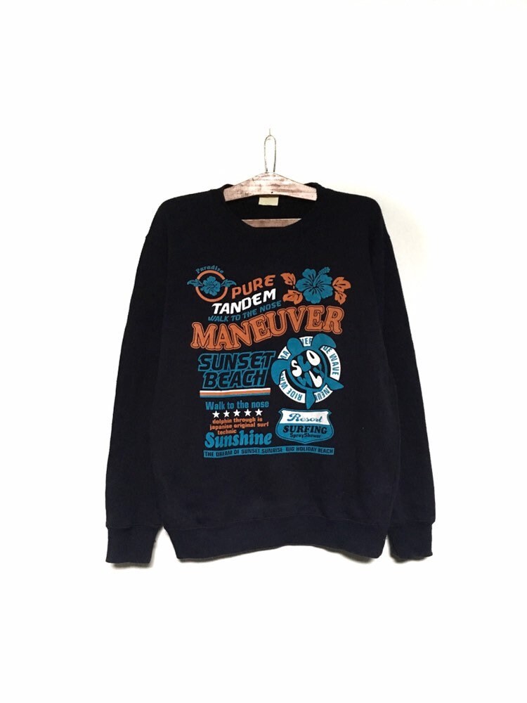 Selten Sunset Beach Surfing Großer Druck Buchstabieren Sie Das Logo Pullover Rundhals-Sweatshirt Hoodies/strandmode Größe Medium von MzClothingShop