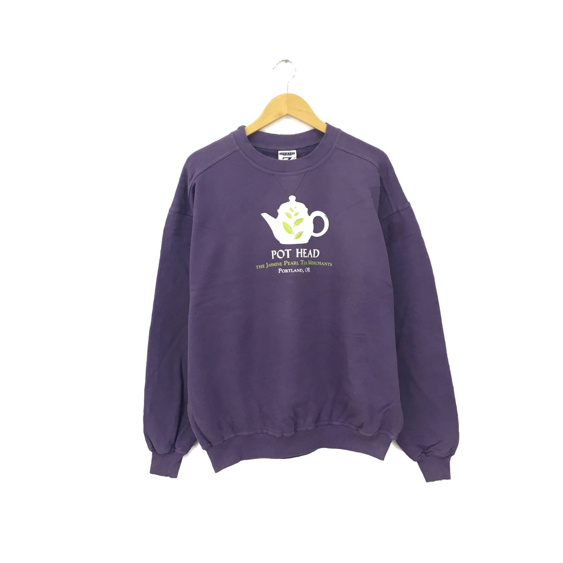 Selten Topf-Kopf The Jasmine Pearl Tea Merchants Vintage 90Er Jahre Jerzees Big Logo Spellout Crewneck Sweatshirt Pullover/Größe Xl von MzClothingShop