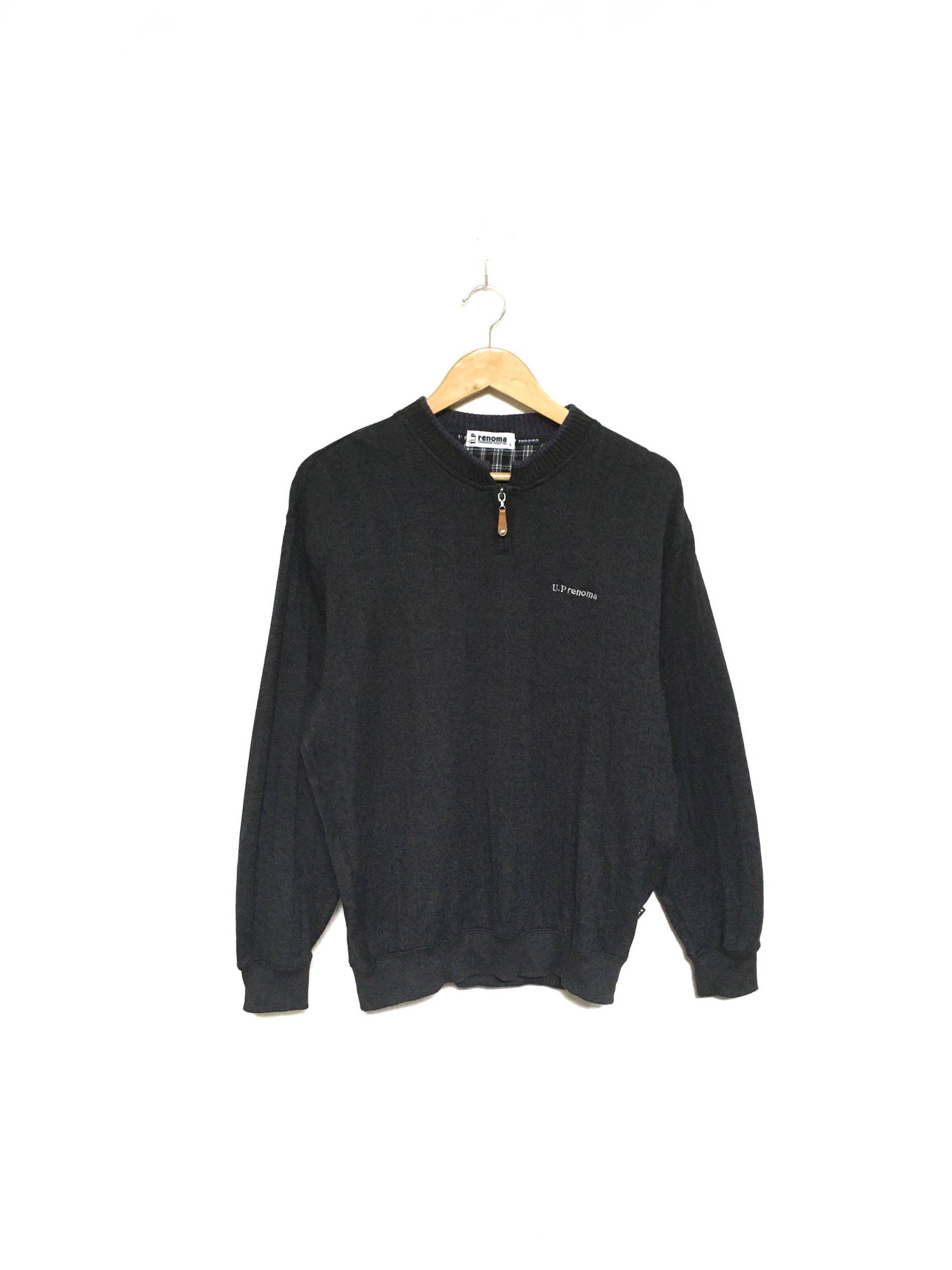 Selten Up Renoma Half Zip Vintage Kleine Logo Stickerei Rundhals Sweatshirt Pullover Spellout/Size Large von MzClothingShop