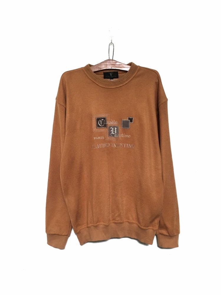 Selten Vintage Claudio Valentino Paris Big Logo Stickerei Crewneck Sweatshirt Hoodies Pullover Spellout Designer/Größe Large von MzClothingShop