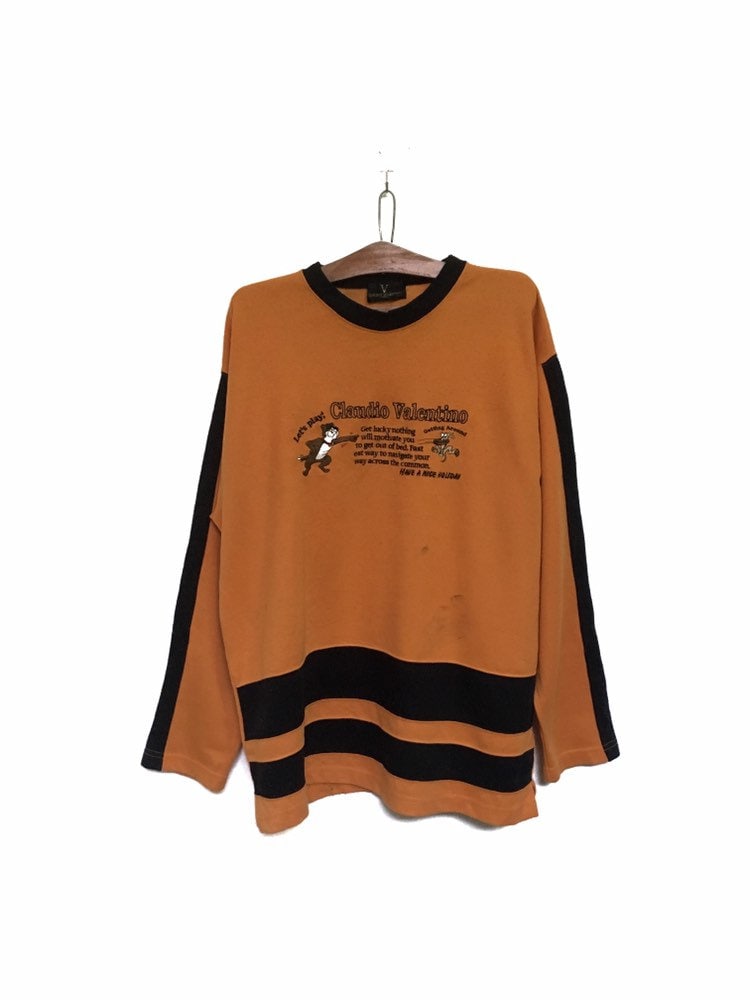 Selten Vintage Claudio Valentino Paris Big Logo Stickerei Crewneck Sweatshirt Pullover Longsleeve Spellout/Size Large von MzClothingShop