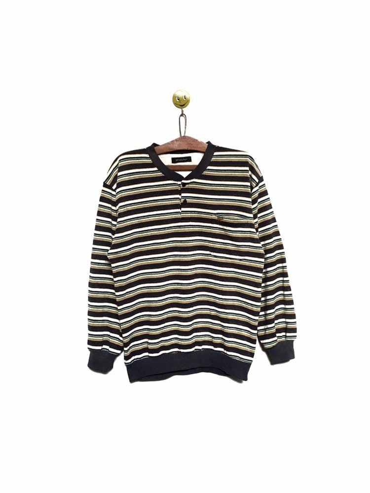 Vintage Golden Bear Gestreifte Kleine Logo Stickerei Schöne Rare Rundhals Sweatshirt Pullover/Größe Large von MzClothingShop