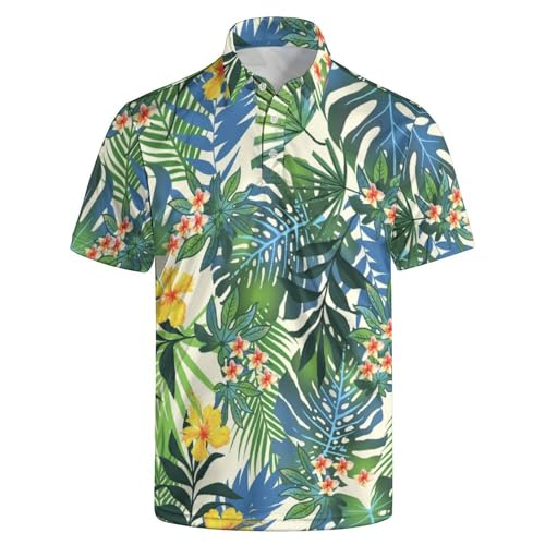 Lustiges Golf-Poloshirt für Herren, kurzärmelig, Performance-Golf-Shirts, Hawaii-Golf-Poloshirts für den Sommer, Hawaii Palmblatt, L von Mzrtyjt
