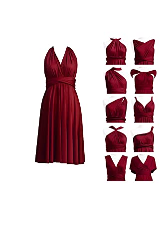 Damen Cabrio Kleid Kurz Infinity Kleid Transformer Multiway Wickelkleid für Brautjungfer, burgunderfarben, 34 von N/ C