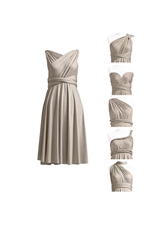 Damen Cabrio Kleid Kurz Infinity Kleid Transformer Multiway Wickelkleid für Brautjungfer, taupe, 40 von N/ C