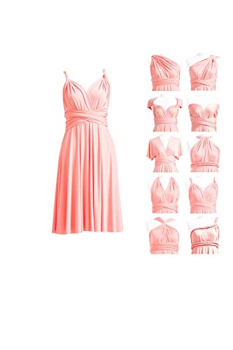 Damen Convertible Kleid Kurz Infinity Kleid Transformer Multiway Wickelkleid für Brautjungfer, peach pink, 38 von N/ C